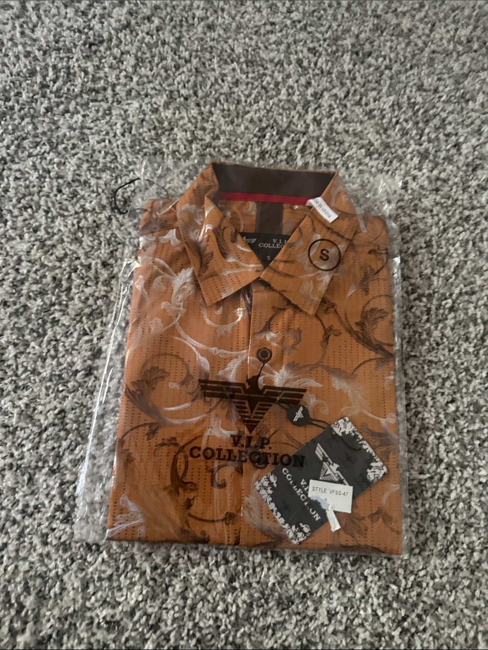 Men's Orange Patterned Button-Up Shirt